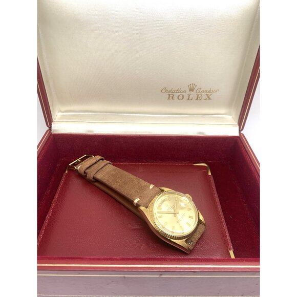 Rolex Men's Watch 1803 Vintage Swiss Automatic 18k Gold Case Brown Leather 36mm - Picture 4 of 16